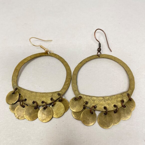 3 Pairs Brass Earrings Boho Dangle Hoops Minimal Simple - Picture 7 of 8